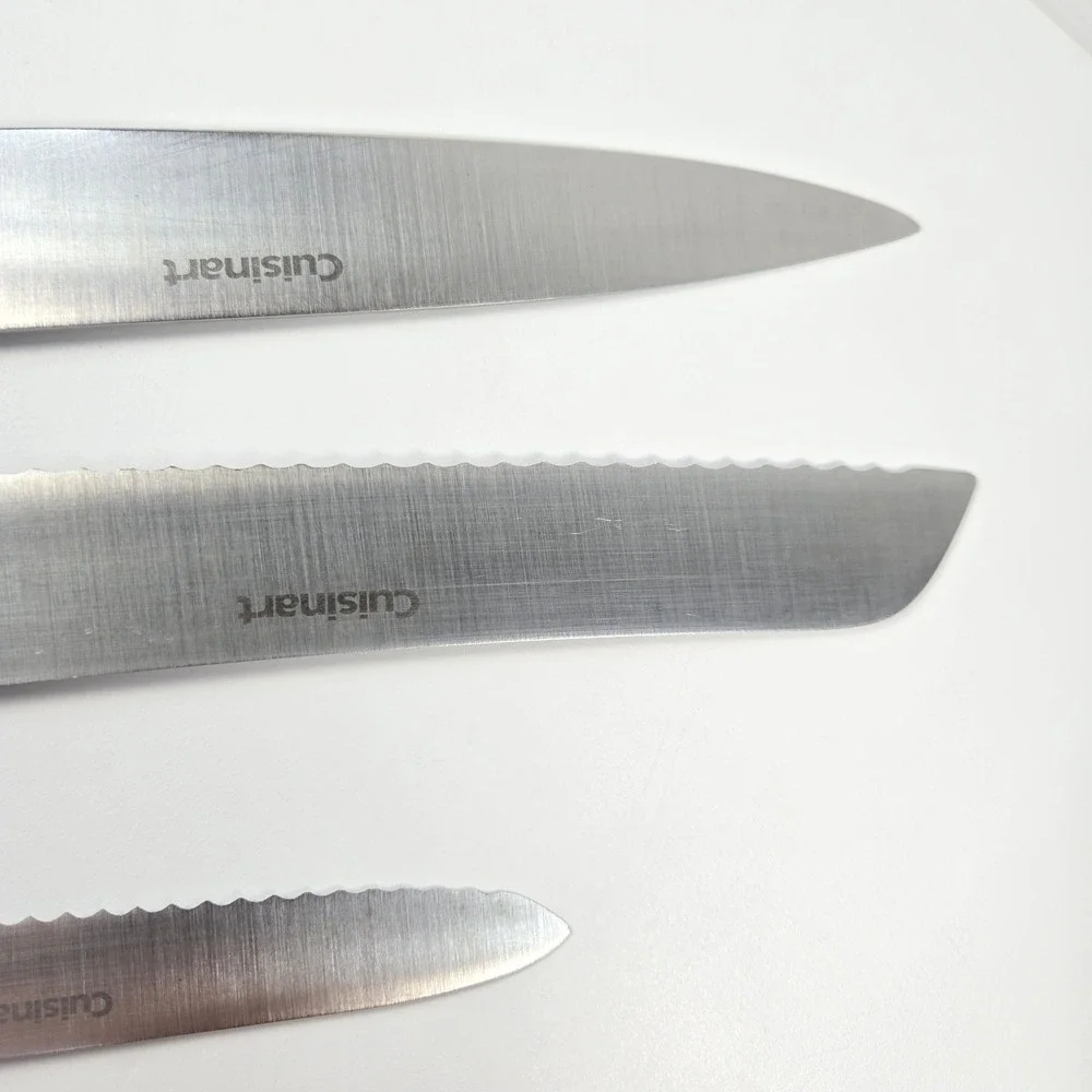 Cuisinart 3 Stainless Steel Knives Set Carving Bread‎ Serrated Utility Black